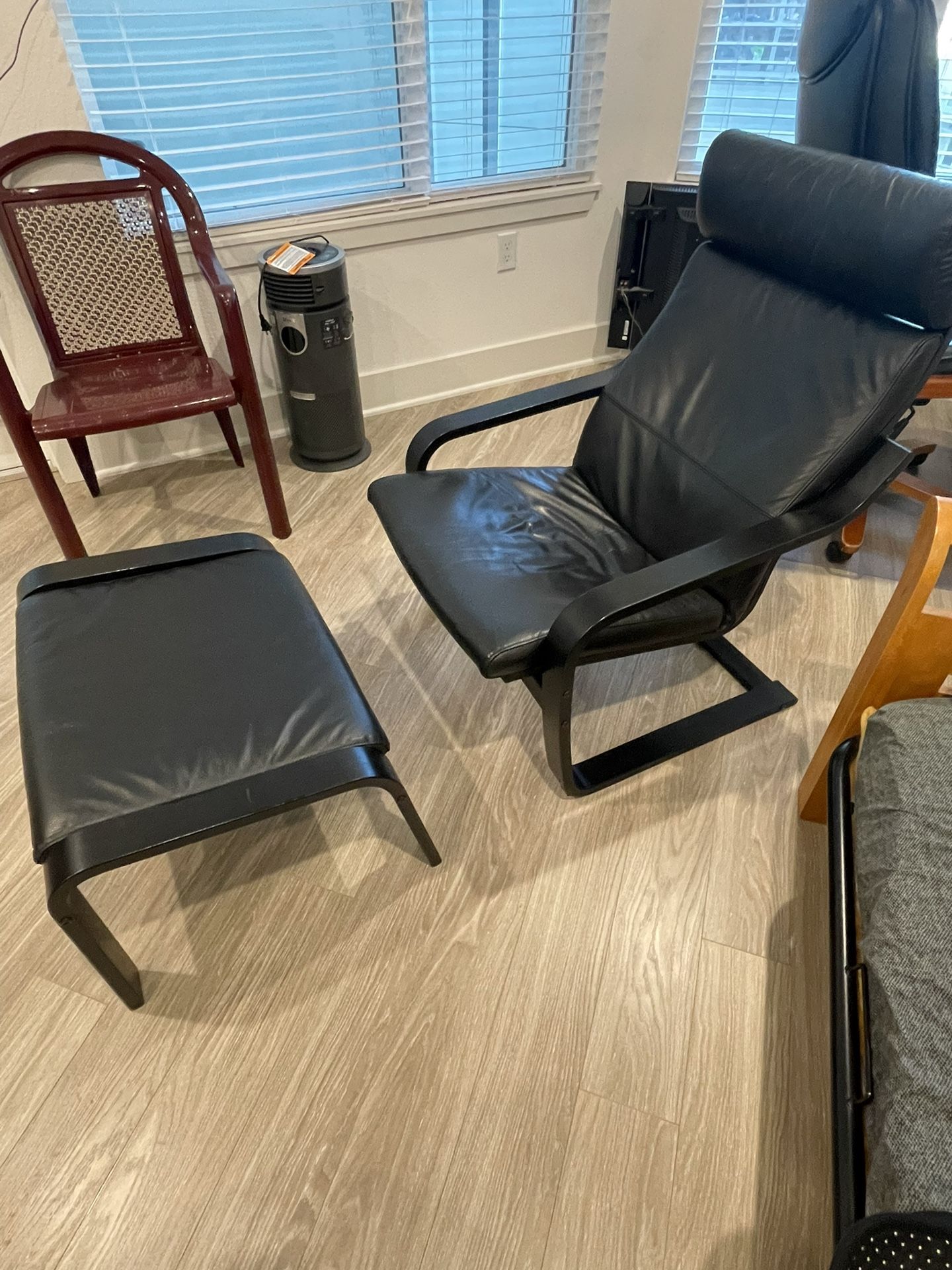 IKEA Poang Leather Armchair With Ottoman