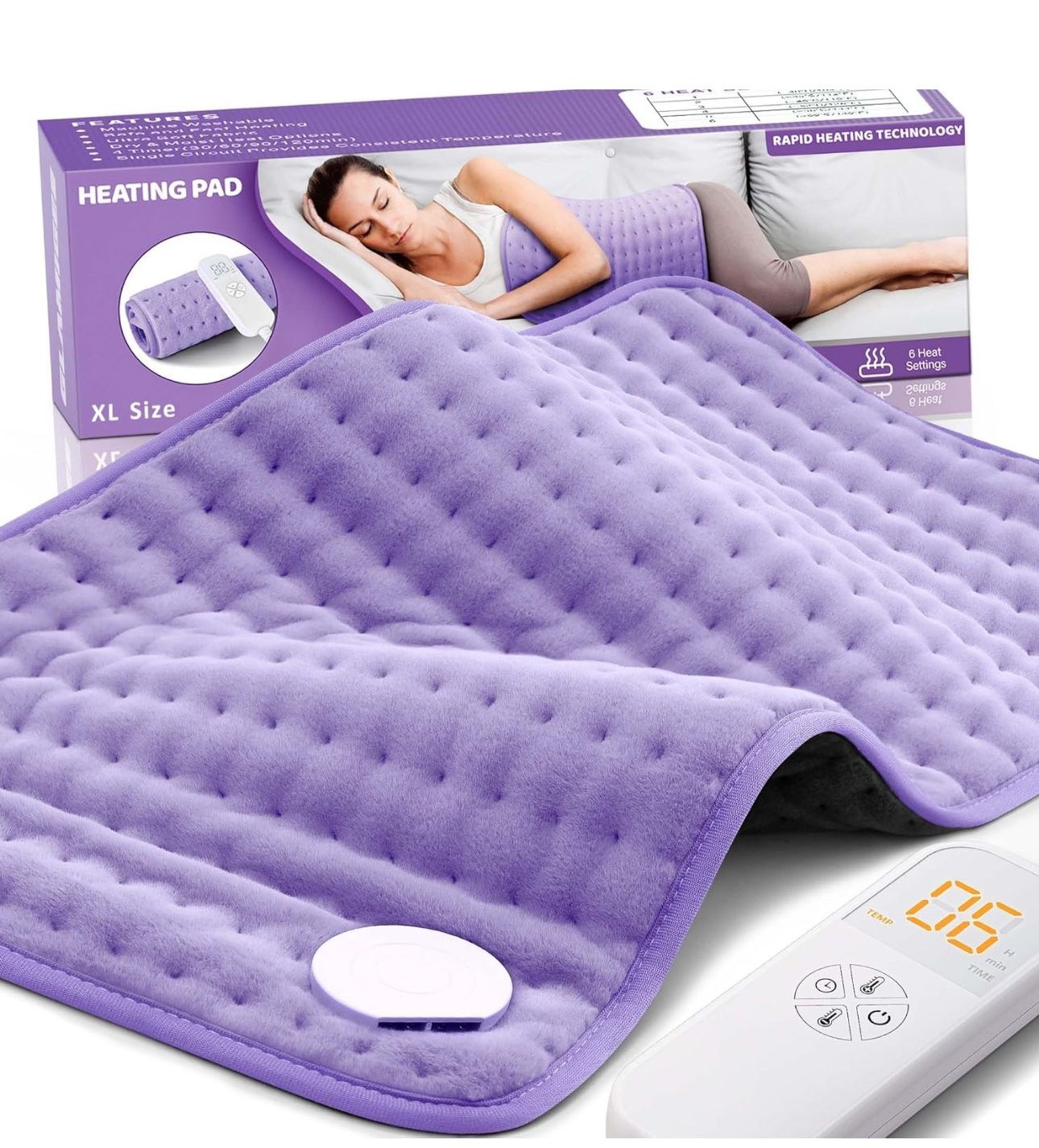 Heating Pad for Back Pain Cramps Relief - Electric Heating Pad for Neck/Shoulder/Muscle Pain - 6 Heat Settings, Auto Off, Moist Heat Options, Machine 