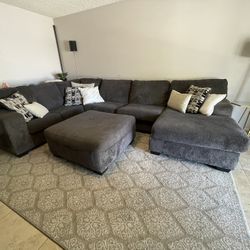 3 Piece Sectional, Ottoman, Rug And Pillows