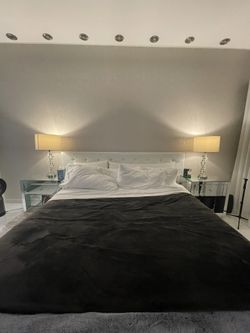 King Size White Leather & Diamond Bed