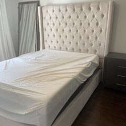 QUEEN BEIGE UPHOLSTERY BED FRAME ONLY PICK UP TODAY 