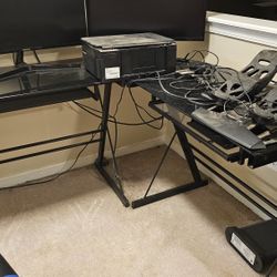 All Glass L Shaped Computer Desk