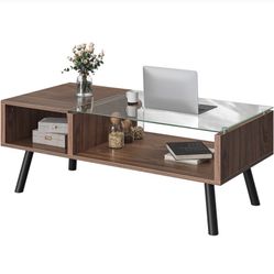 Glass Coffee Table With Storage - Used, Excellent Condition