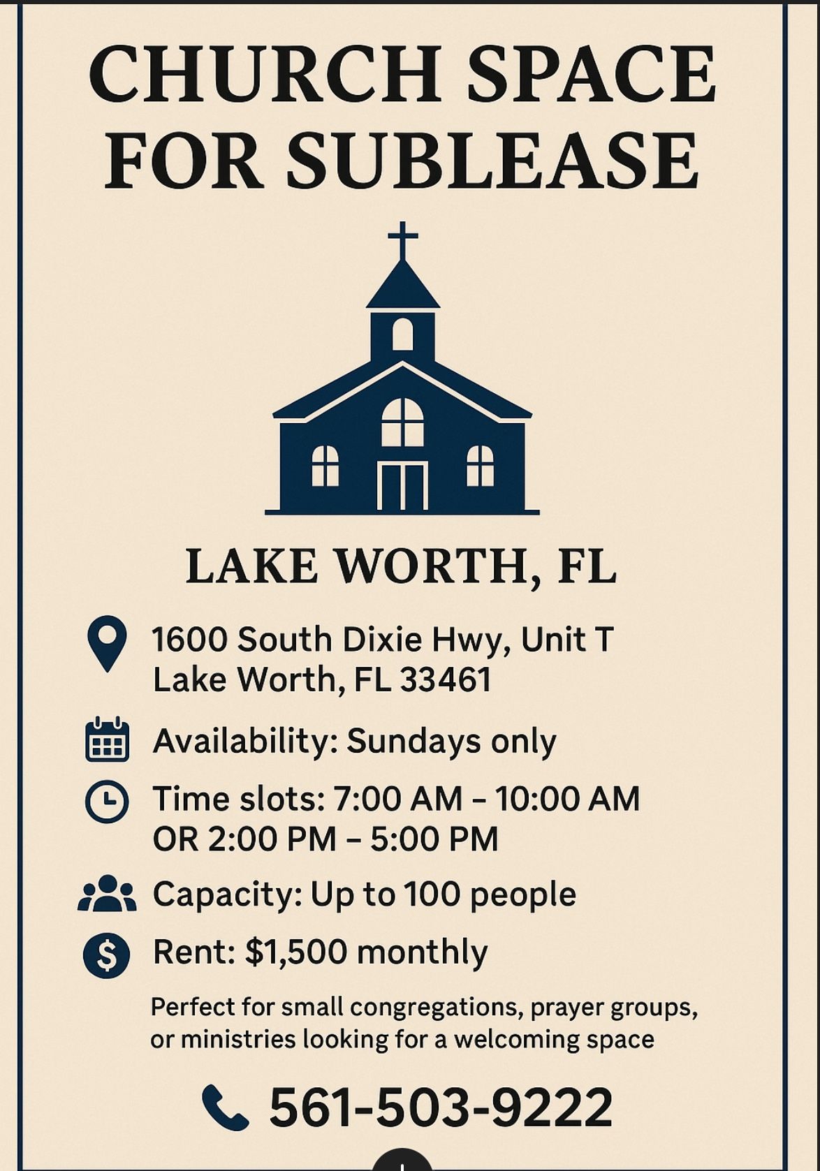 Church Space For Sub Lease
