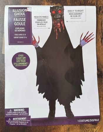 NEW Child Scary Ghoul Costume with Light Up Eyes Large size 12-14 just $8