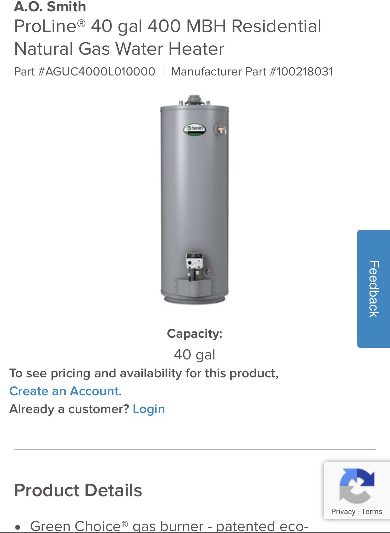 A.O. Smith Water Heater BRAND NEW in Box
