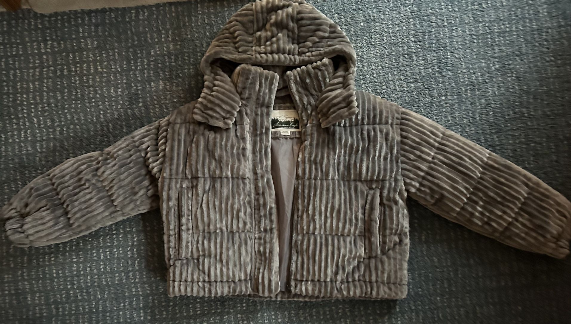 American Eagle Grey Corduroy Bomber Jacket