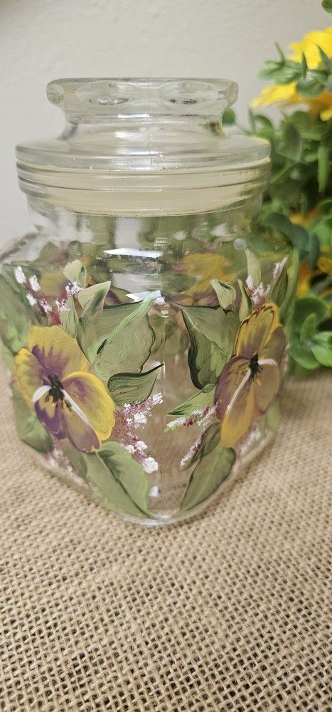 Vintage Hand Painted Pansy Storage Jar