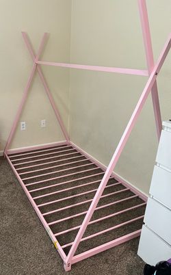 Pink Kids Twin Teepee Floor Bed Frame