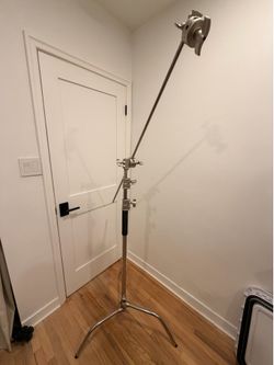 NEEWER C Stand with Boom Arm & Sliding Legs, Pro 100% Stainless Steel Stand Max Height 10.13ft/309cm with 3.9ft/120cm Arm & 2 Grip Heads for Photograp