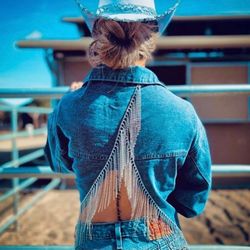 Western Rhinestone fringe Denim Jacket