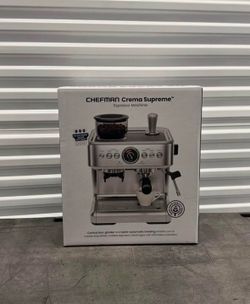 Chefman Crema Supreme Espresso Machine with Conical Burr Grinder & Stem Wand - Stainless Steel