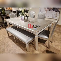 Dining table set with 4 chairs and bench Included 