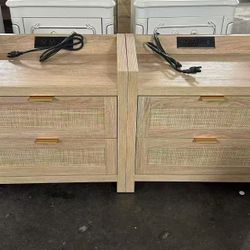 New assembled Rattan Nightstands Set of 2 Bedside Table - Bedroom Night Stand with Type-C Charging Station, 2 Drawers Storage - Boho Night Stands End 