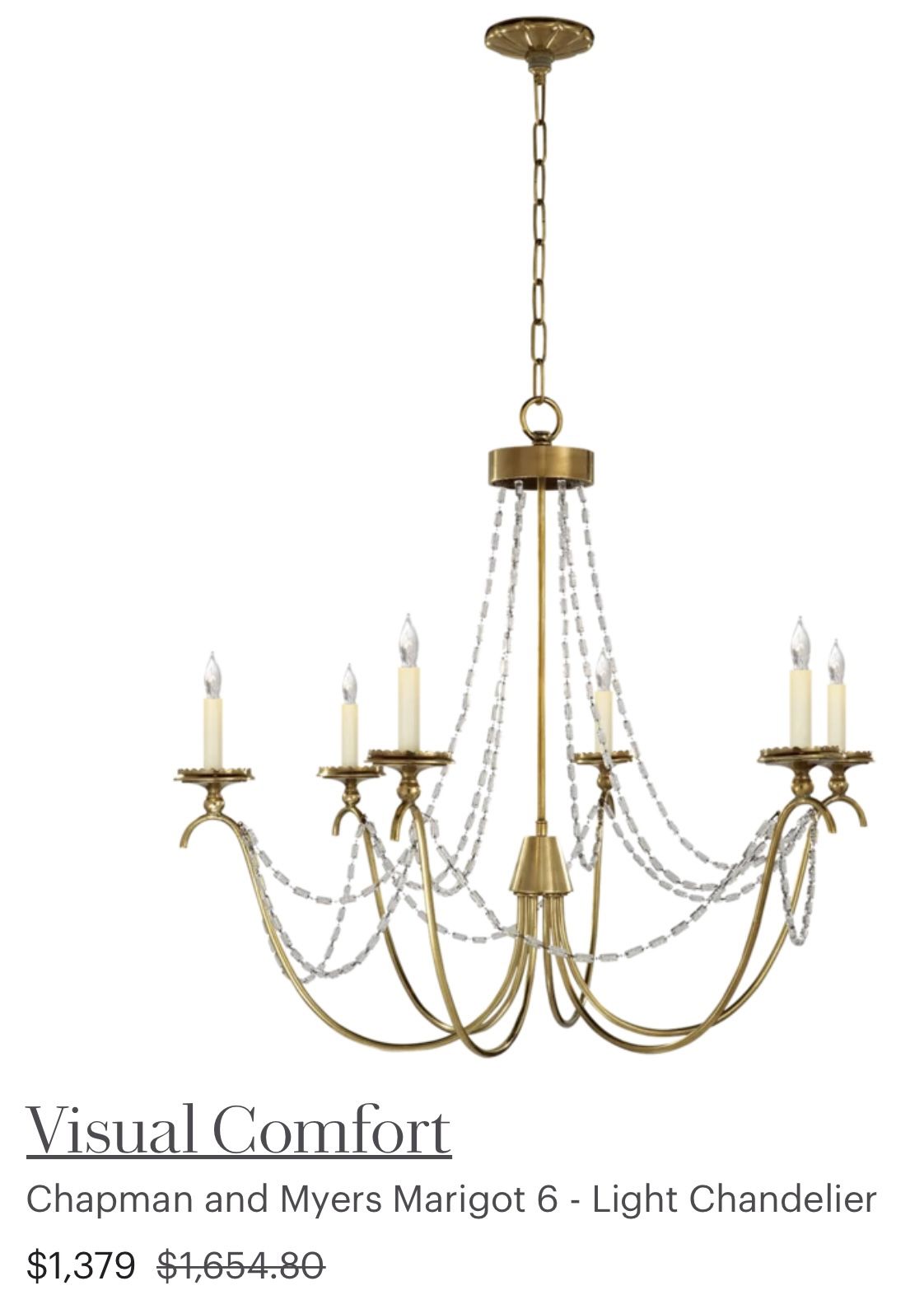 Marigot 6 - Light Chandelier By Chapman & Myers. Fixture:  30”Hx 33”Wx33”D. Antique Brass. New open box inspected. MSRP $1,654.80. Our Price $896 + sa