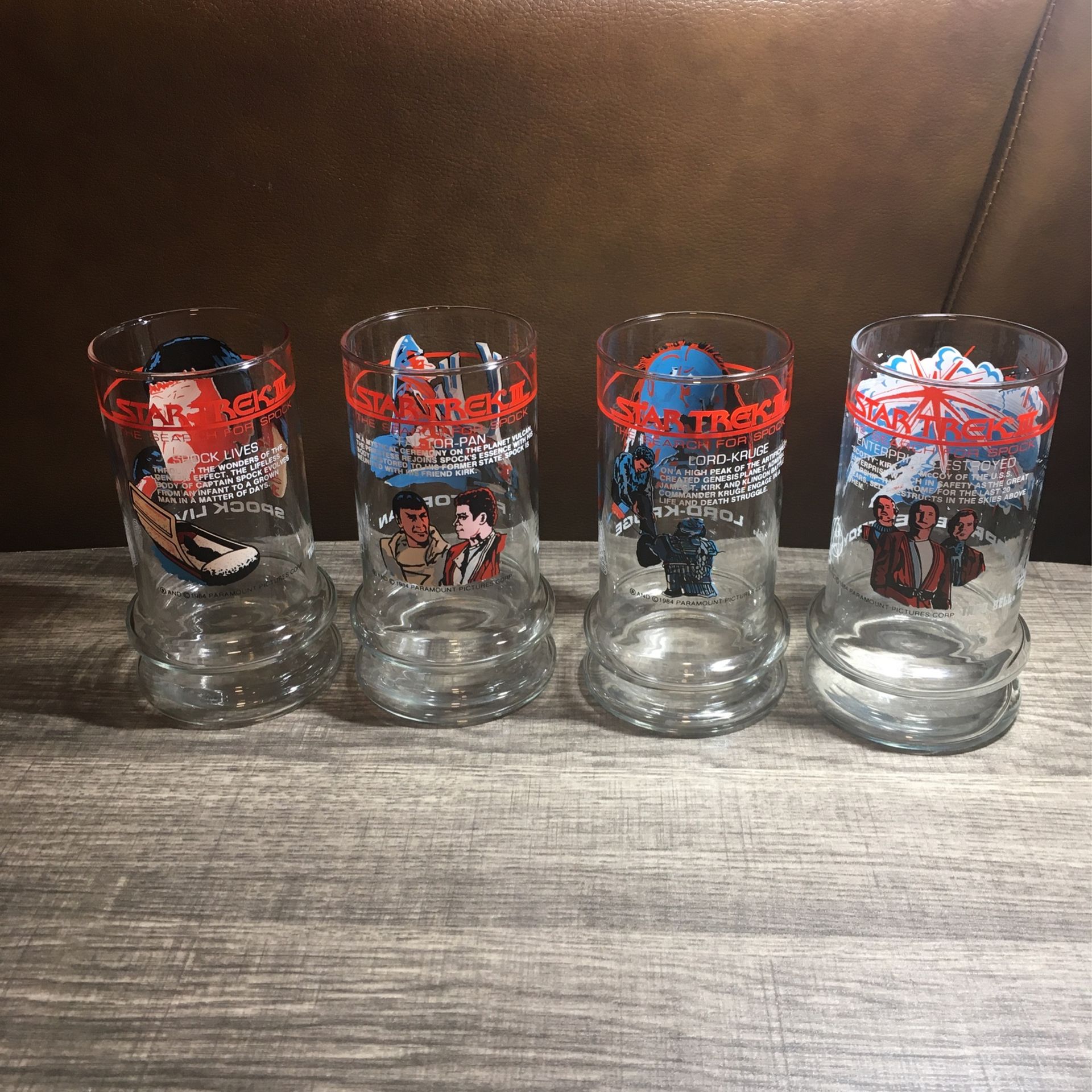 Paramount Pictures Corp. ~ 1984 Vintage Taco Bell Star Trek III ~ The Search For Spock Complete Set Of 4 Drinking Glasses
