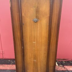 Vintage wood small wardrobe clothing rod shelves door cabinet armoire