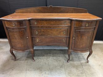 Vintage Dark Wood Sideboard with Curved Front and Cabriole Legs