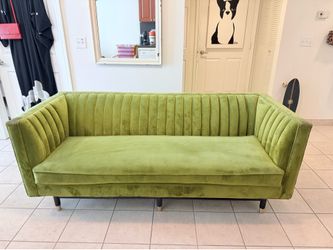 Green Velvet Mid Century Style Sofa