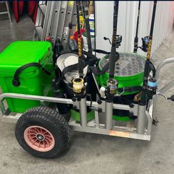 Fishing Poles, Yeti Cooler, Yeti Bucket, Yeti Bag, Aluminum Utility Cart