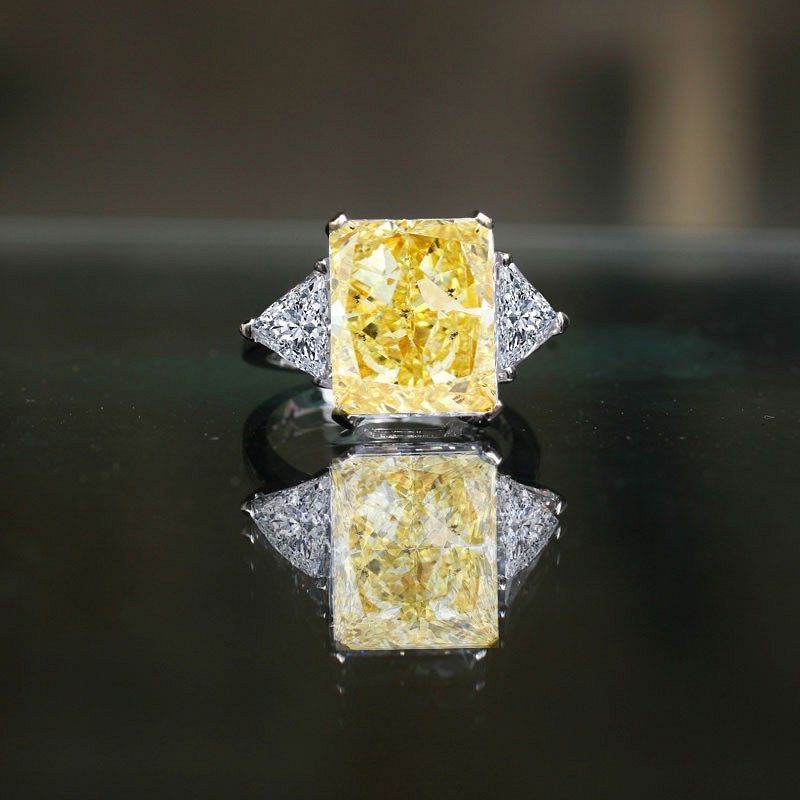 10CT intensely Radiant Intense Canary Diamond Veneer cubic zirconia Center Classic Style Settings Sterling Silver Ring-635R71337CR