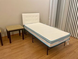 Twin Tufted Vinyl Headboard, White Adjustable Height, Easy Install