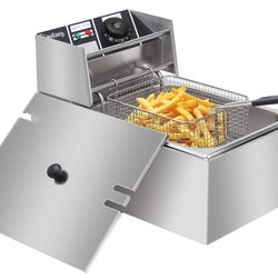 Stainless Steel Single Cylinder Electric Fryer US Plug, ,Electric Deep Fryer Frying Basket, Stainless Steel