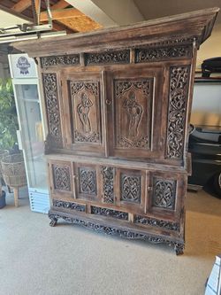 Rare Hand-Carved Balinese Solid Wood Armoire / Cabinet