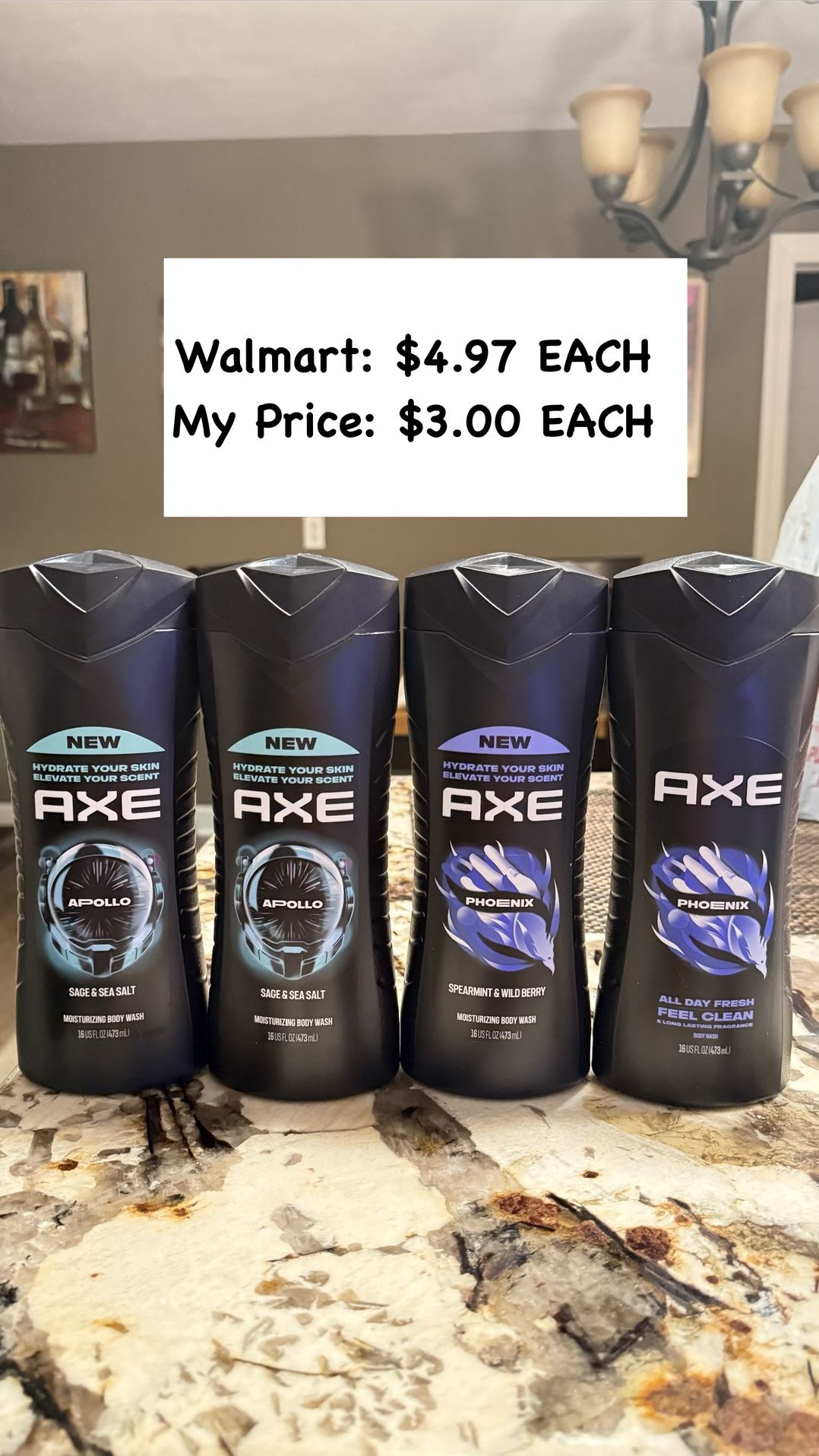 New AXE Body Wash - Apollo & Phoenix - 4 Bottles