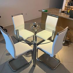 Glass Dining Table 4 White Chairs