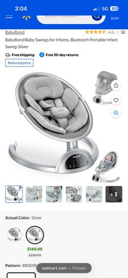 BabyBond Baby Swings for Infants, Bluetooth Portable Infant Swing-Silver