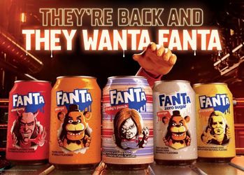 Fanta 2025 horror edition soda cans only Chucky, michael, Freddy Fazbear, the grabber
