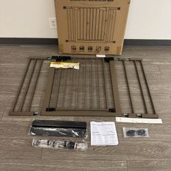 #1871 (30” Tall X 29.5-48” Wide) Cumbor Safety Gate For Baby Toddler Or Dogs / Brown Color 