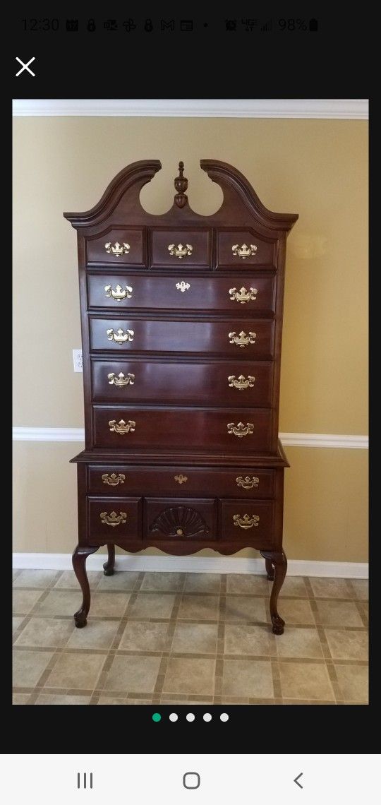 Dixie Chippendale Queen Anne High Boy Chest/Dresser