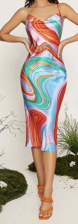 Marbled Print Crisscross Open Back Cami Dress