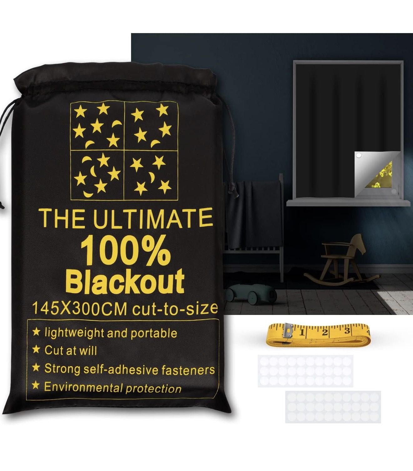 ULIGOOD Portable Blackout Shades (118" x 57") Travel Window Blackout Curtains, 100% Blackout Material Temporary Blackout Blinds for Baby Nursery, Bedr