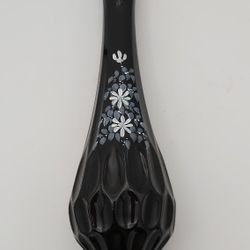 Stunning Vintage Fenton Handpainted & Signed 18.5" Black Amethyst Glass Swung Vase (Stamped)