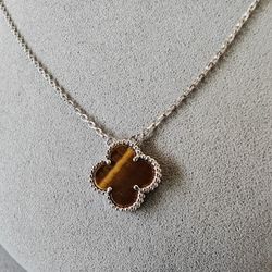 VCA Clover Tiger Eye Necklace 
