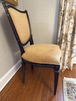 12 Louis XVI Shield Dining Chairs, gold chenille