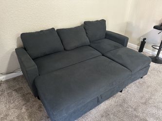 Comfy Blue Couch + 2 Ottomans (Mid-Size)