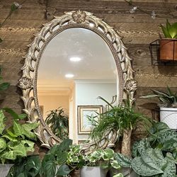 Boho Floral Gold Lux Large Round Mirror Lightweight Ornate Decorative Wreath