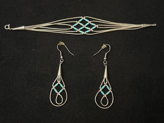 Vintage Sterling Native American Liquid Silver & Turquoise Jewelry Set