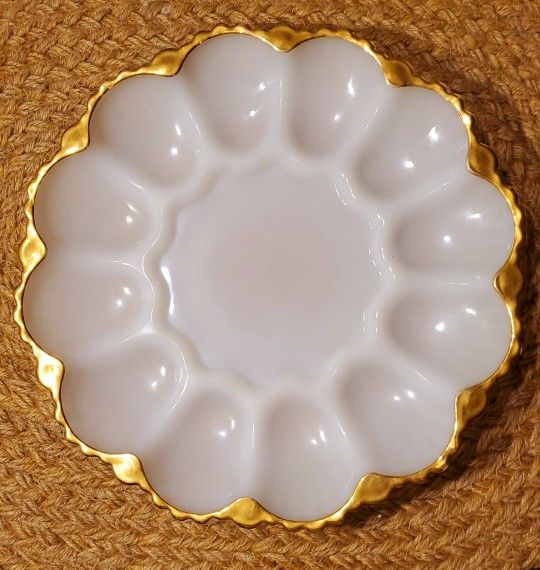 2 Vintage Milk Glass Egg Tray