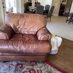All Leather Sofa With Matching Oversized Chair And Ottoman 
