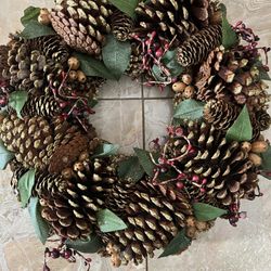 16” Pine Cone Wreath W Door Hanger 