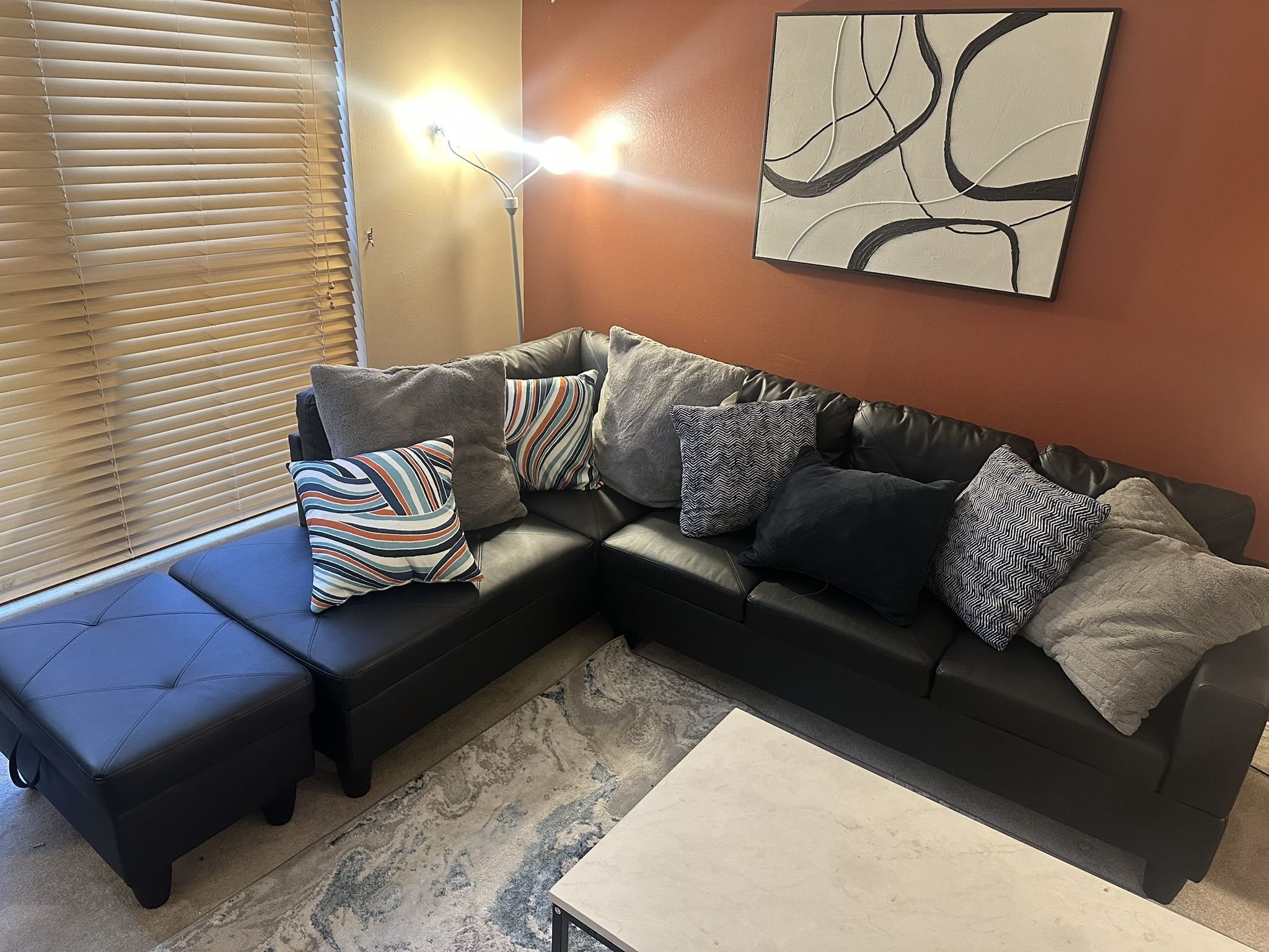 ALMOST NEW LEATHER FAUX COUCH 
