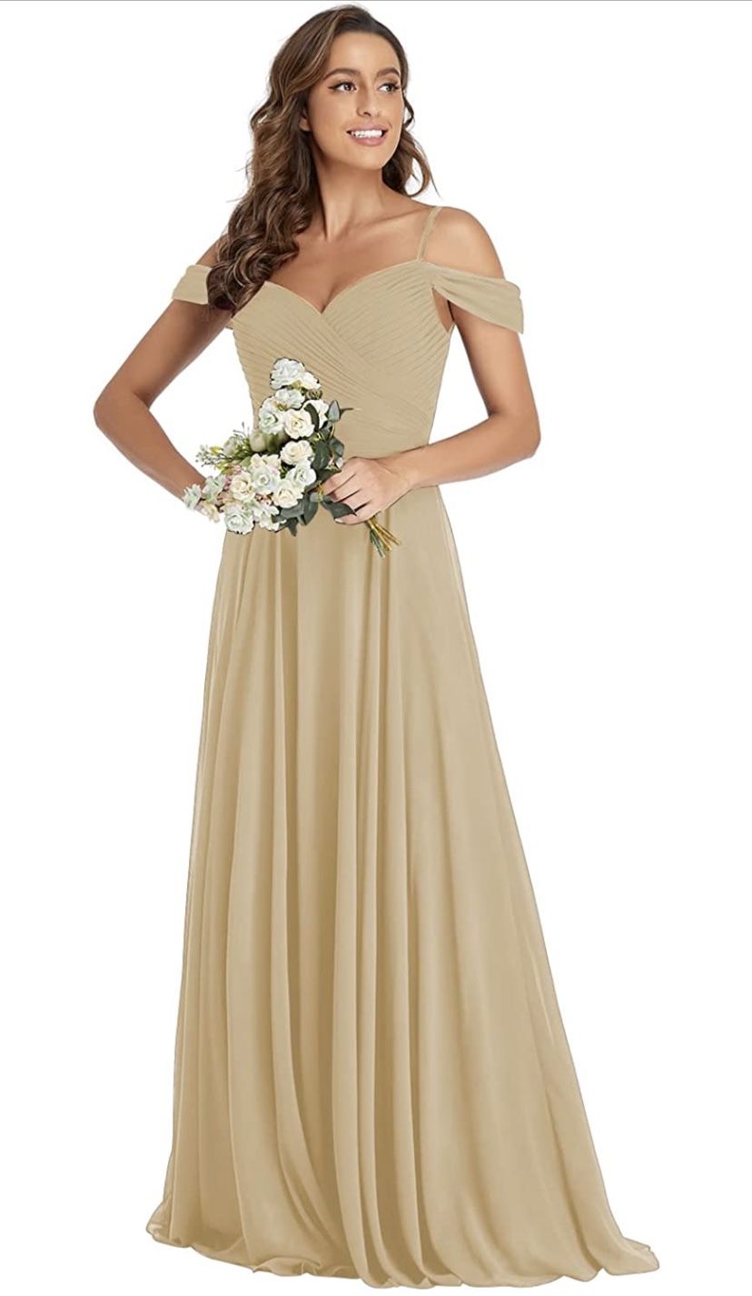 Marsen Brand Chiffon Dress, Size 16, Champagne Color