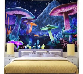 Mushroom Tapestry Starry Sky Tapestry Wall Tapestry Fantasy Plant Tapestry Wall Hanging for Home Decor (L / 59.1" × 82.7")