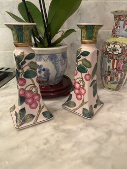 Andrea By Sadek Cherry Candlestick Pair Vintage 