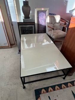 Glass Top Coffee Table with Metal Frame